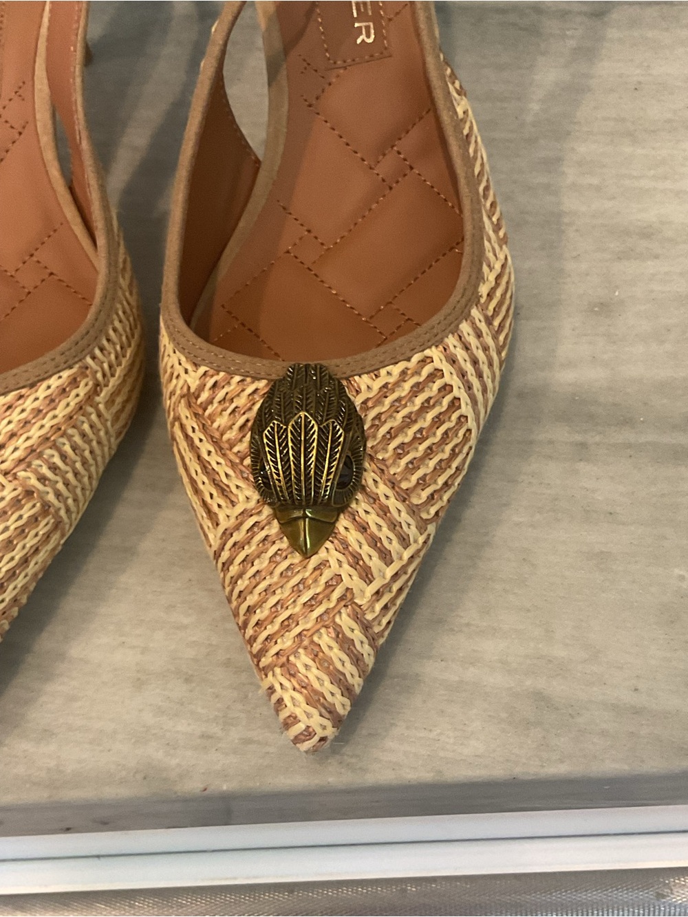 Kurt Geiger Beige Woven Pointed-Toe Slingback Pumps - Picture 5 of 12